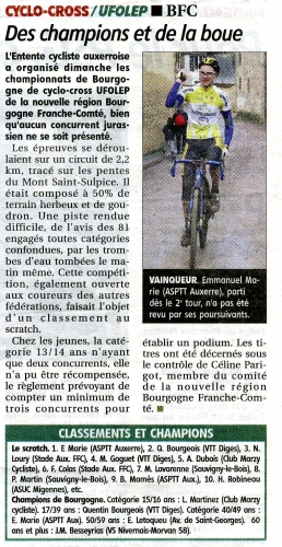 0- Emmanuel Marie, champion de Bourgogne 2018  FC toutes cat&eacute;gories en cyclo-cross. Source YR